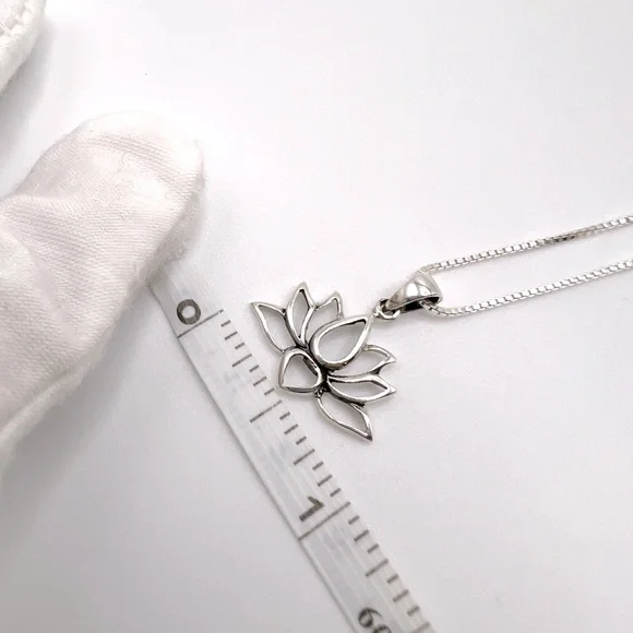 .925 Sterling Silver Lotus Flower Necklace - Picture 14 of 14